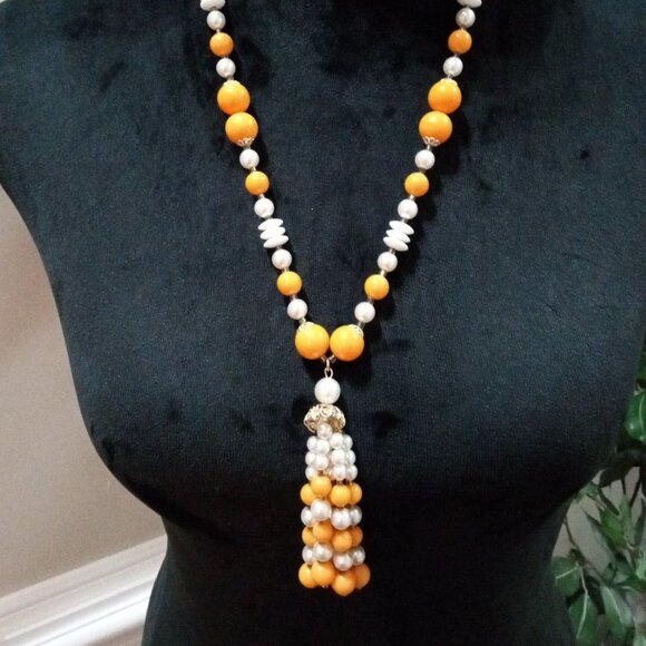 Unbranded Jewelry - Womens Fashion White & Yellow Freshwater Pearl Beaded Fringe Collar Necklace